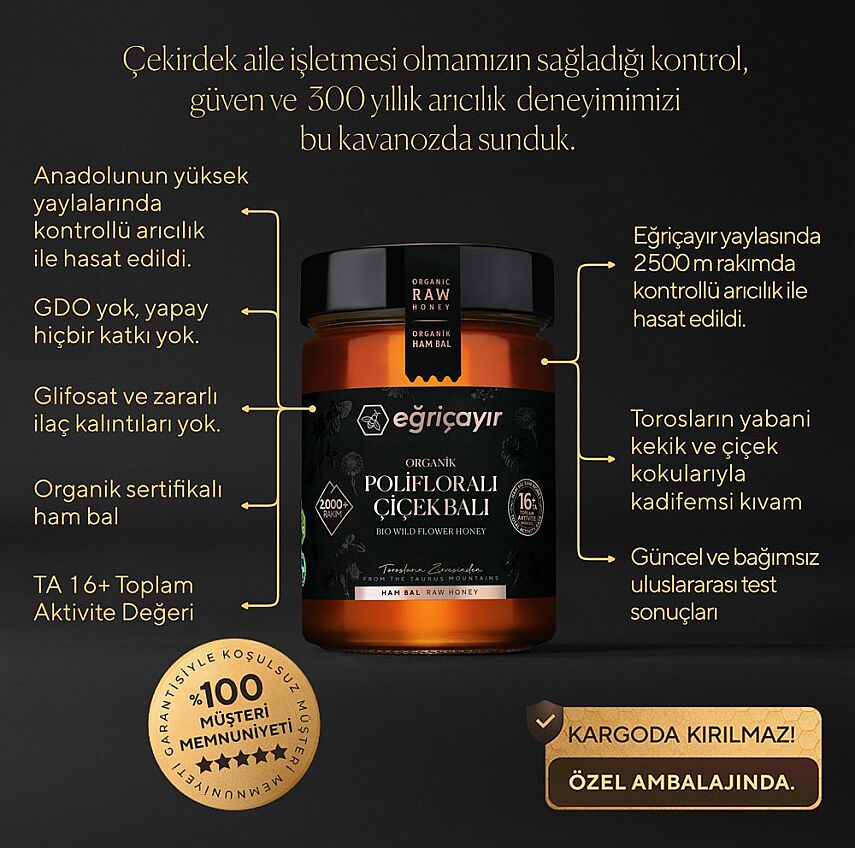 Eğriçayır Organik Polifloralı (Çok Çiçekli) Çiçek Balı TA16+ (850 gr) - 7