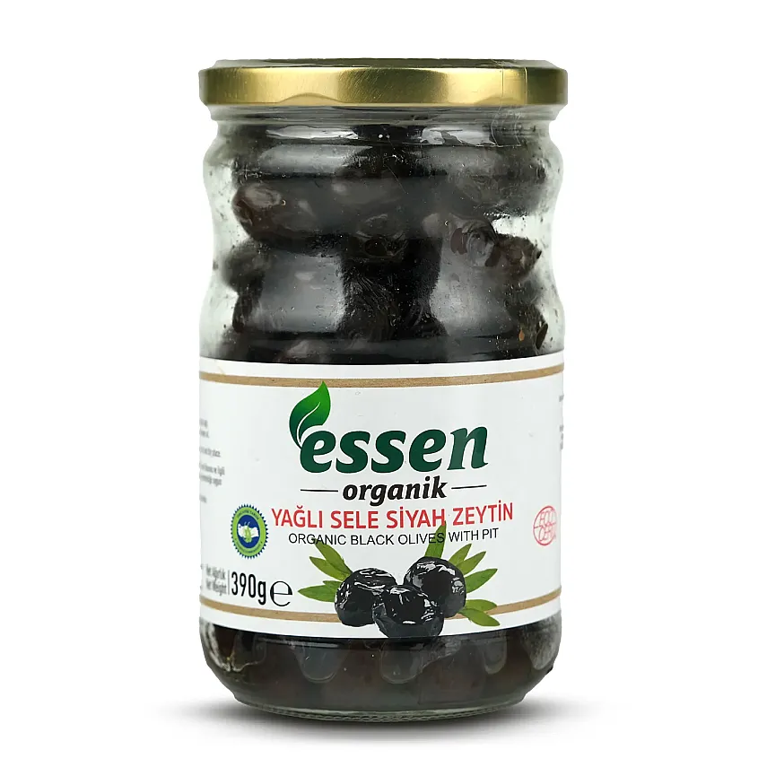Essen Organik Yağlı Sele Süper Siyah Zeytin İri Boy-660 cc / 390 gr - 1